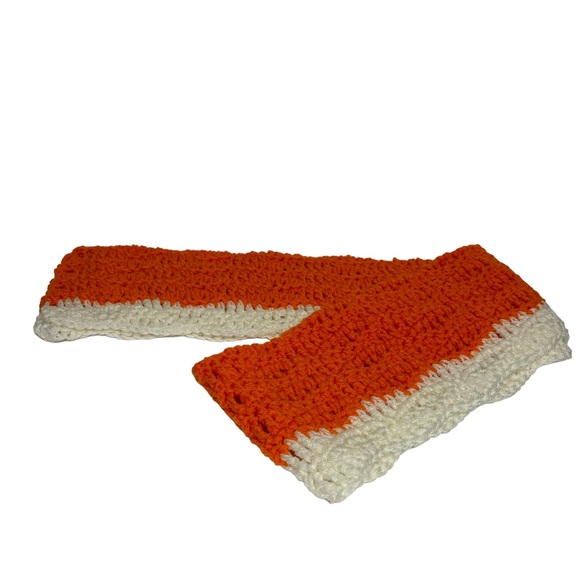 NEW Handmade soft acrylic 6” wide crocheted scarf orange & white washabl… - Picture 2 of 5